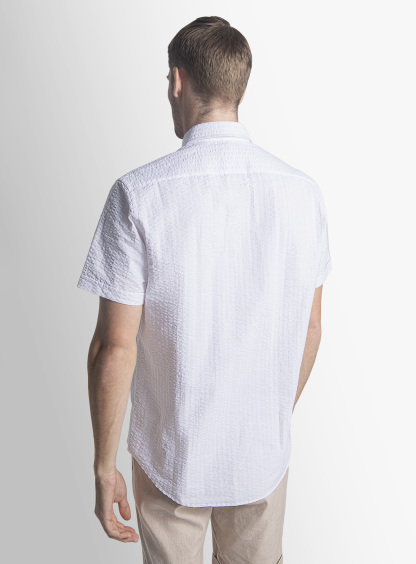 White Seersucker Short Sleeve Shirt