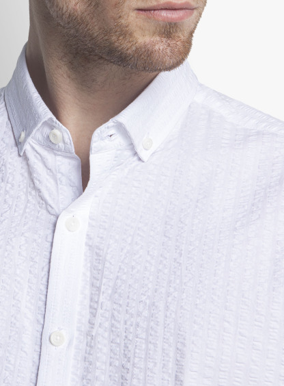White Seersucker Short Sleeve Shirt