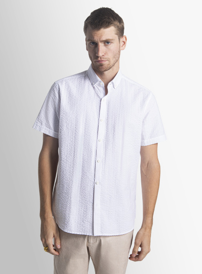 White Seersucker Short Sleeve Shirt