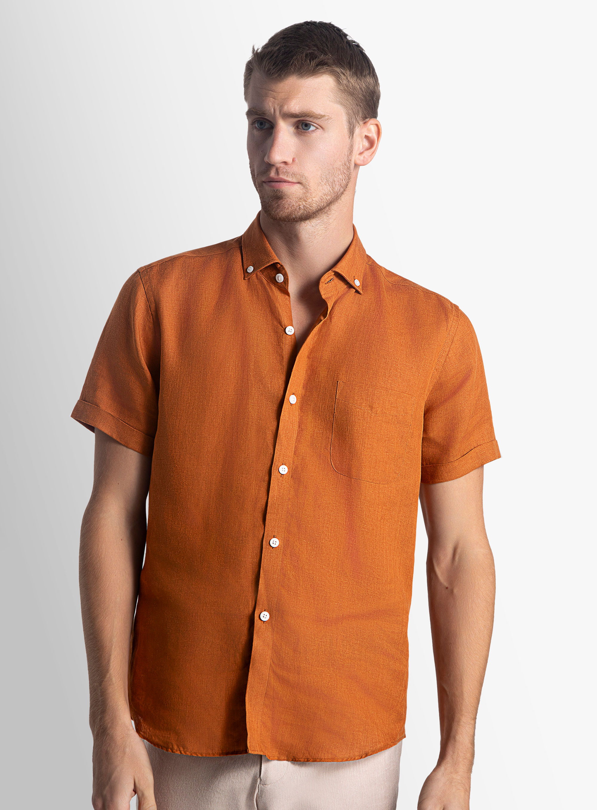 Tropea Orange Linen Short Sleeve Shirt
