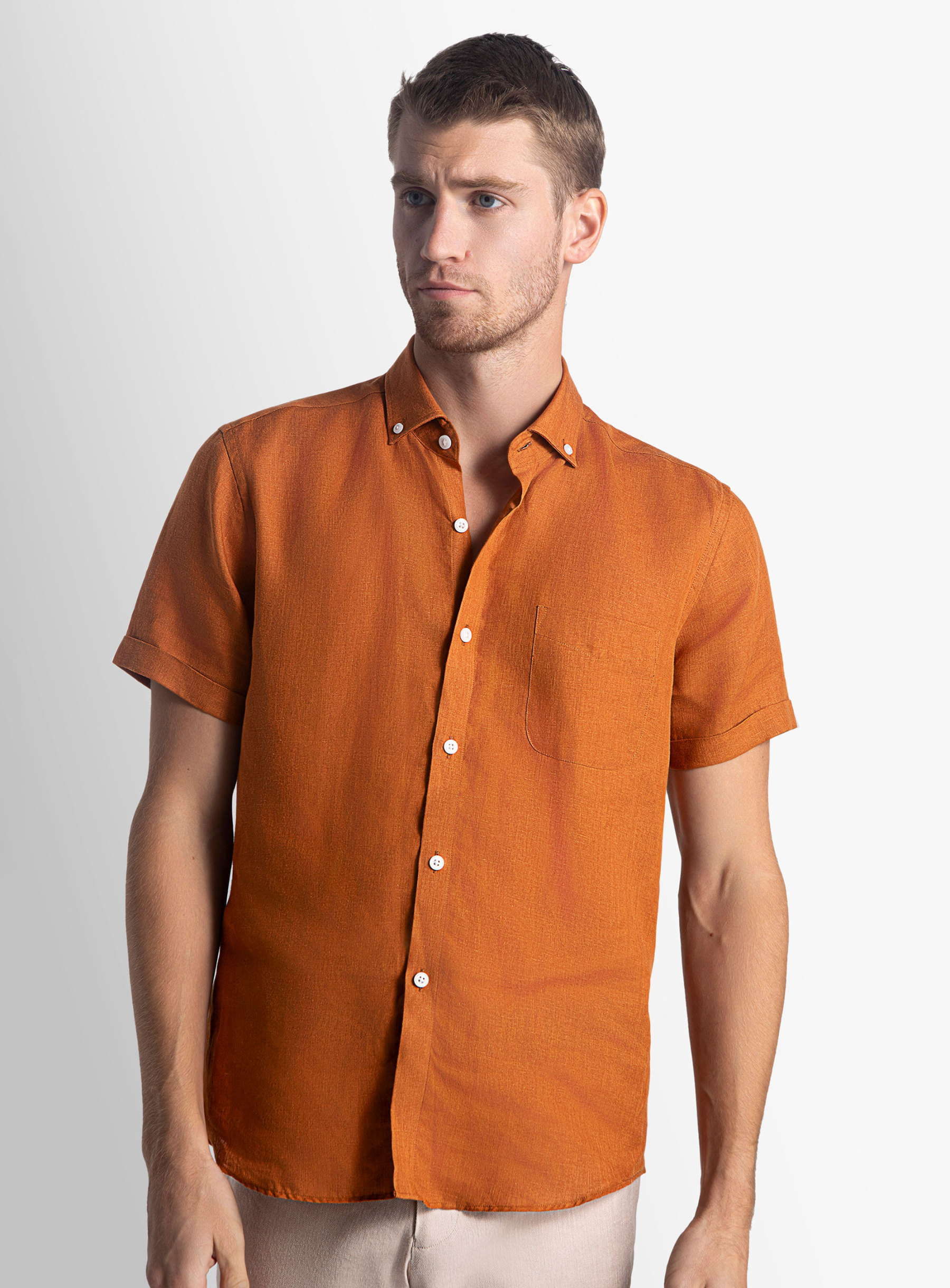 Tropea Orange Linen Short Sleeve Shirt