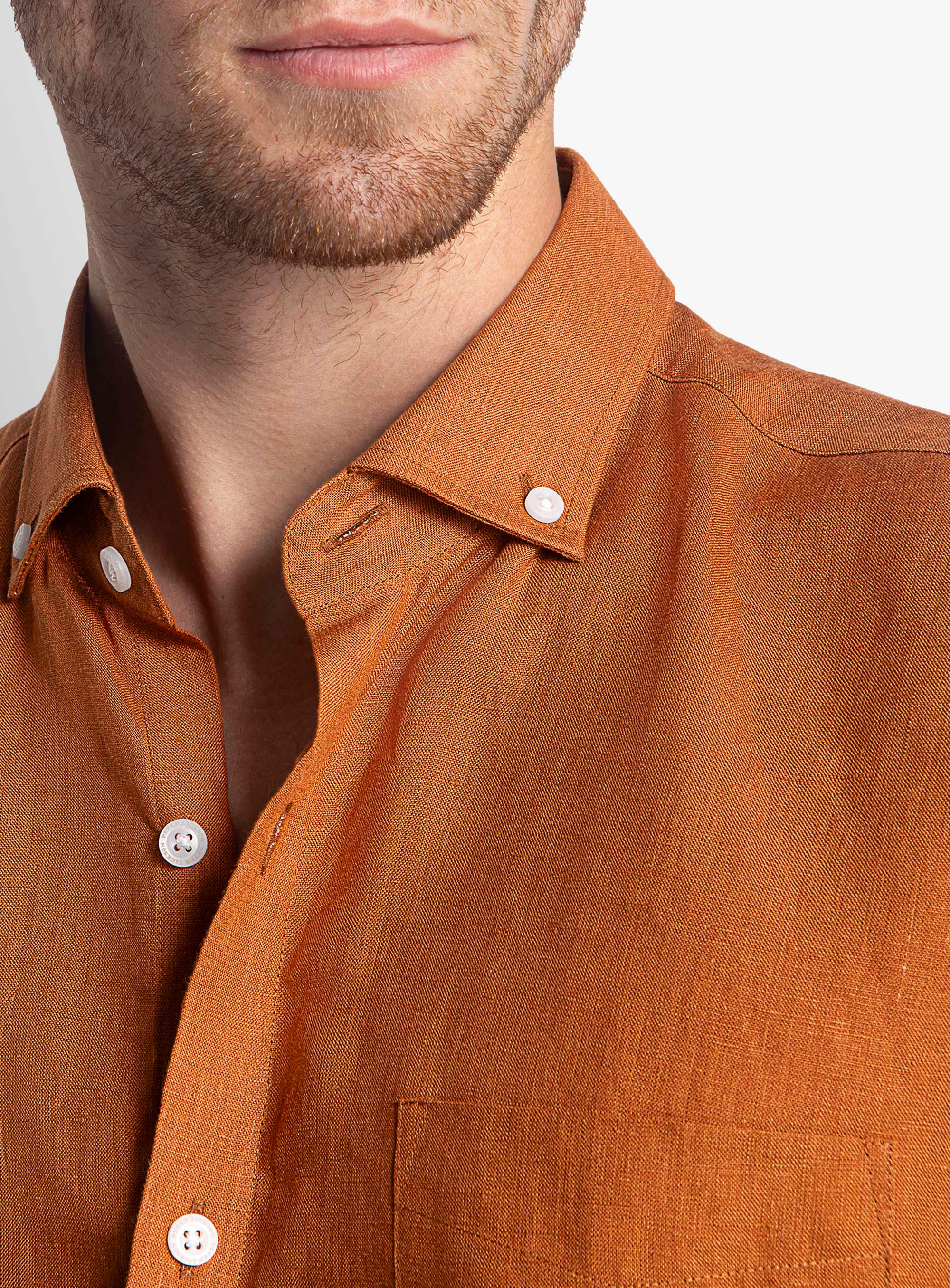 Tropea Orange Linen Short Sleeve Shirt