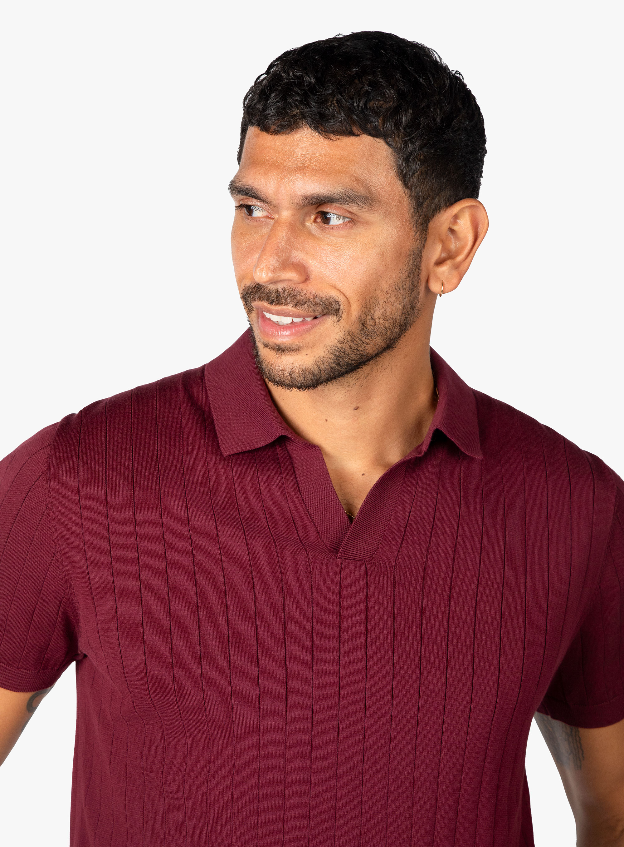 Burgundy Ribbed Short Sleeve Knit Polo