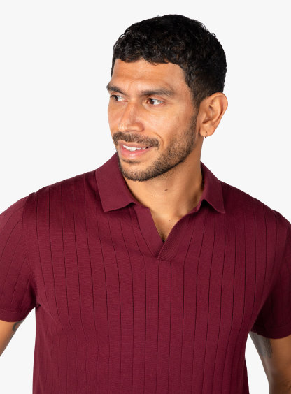 Burgundy Ribbed Short Sleeve Knit Polo