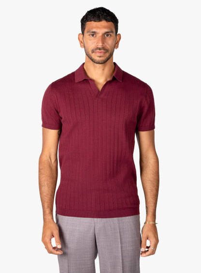 Burgundy Ribbed Short Sleeve Knit Polo