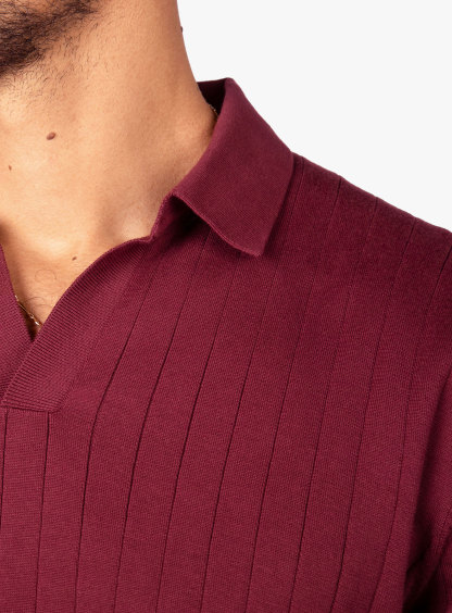 Burgundy Ribbed Short Sleeve Knit Polo