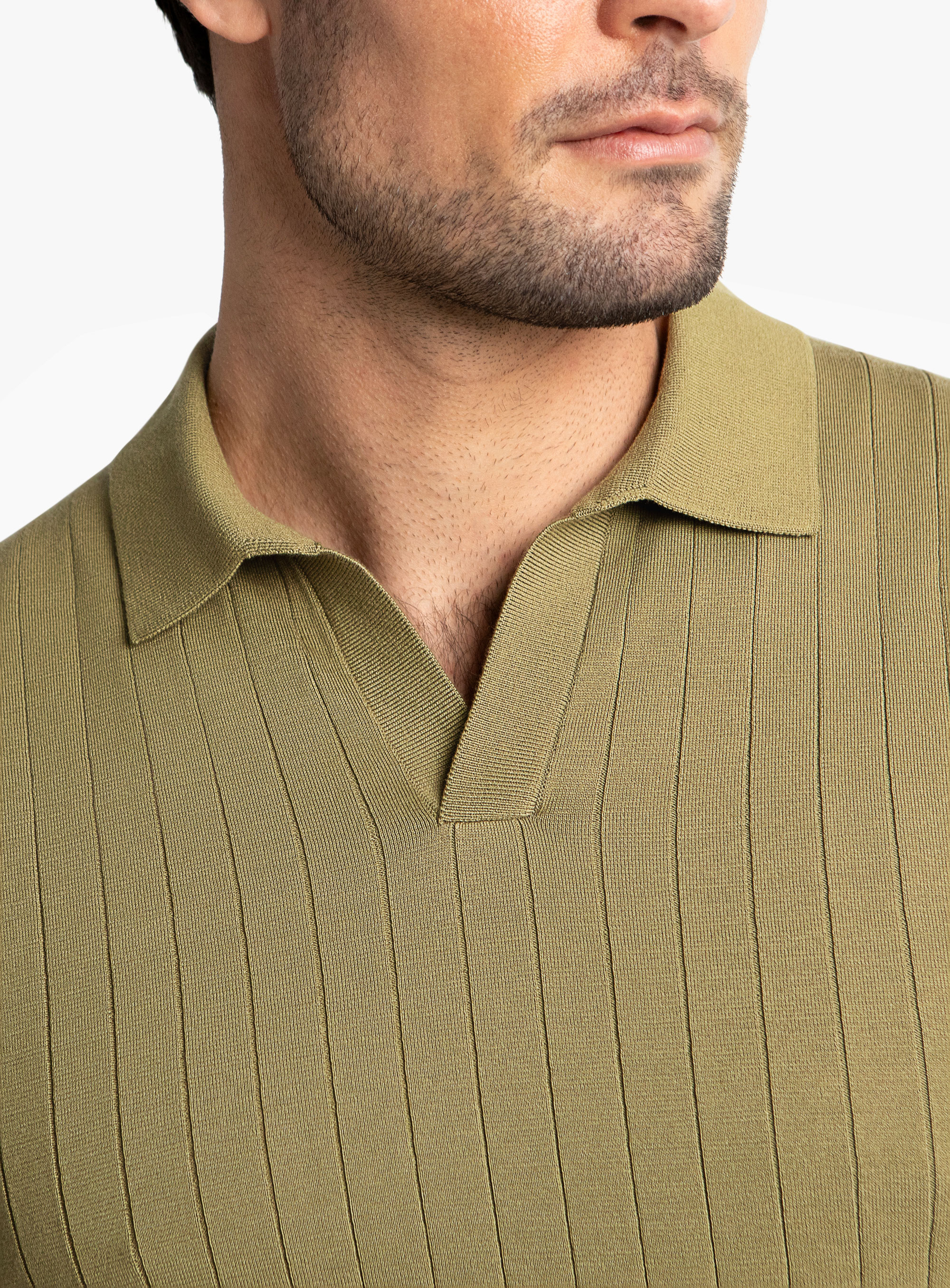 Geno Ribbed Short Sleeve Khaki Green Polo