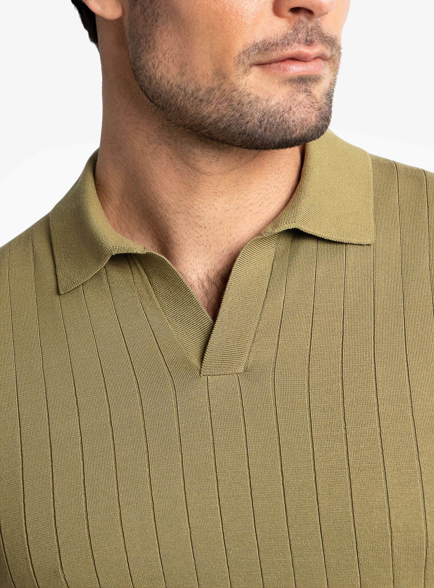 Geno Ribbed Short Sleeve Khaki Green Polo