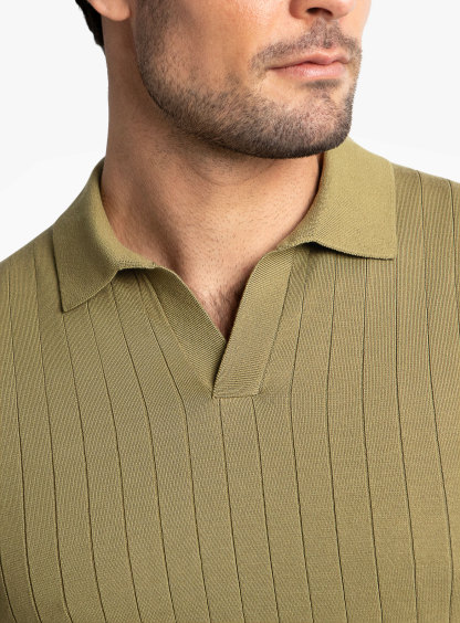 Geno Ribbed Short Sleeve Khaki Green Polo