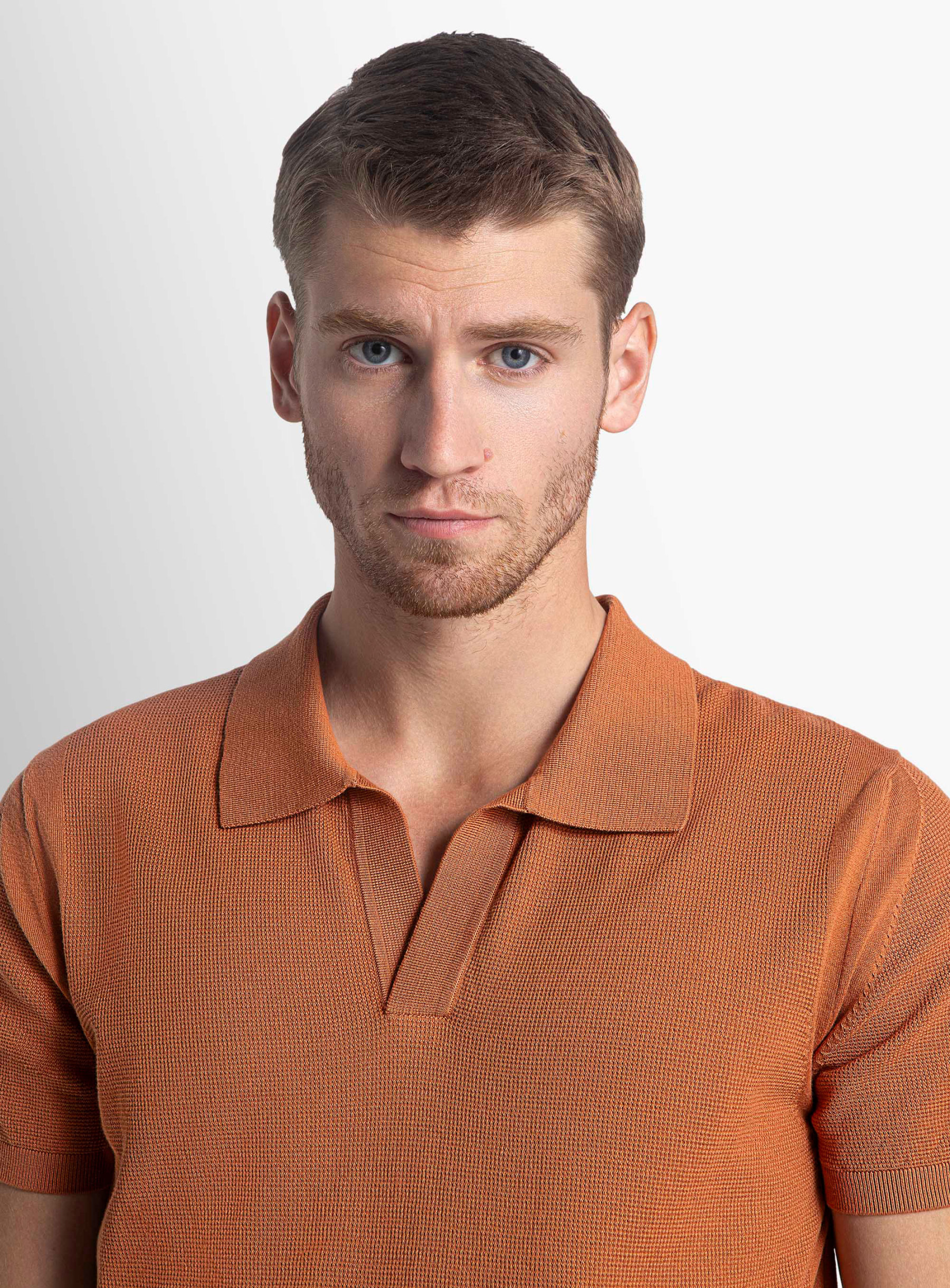 Enna Textured Short Sleeve Rust Orange Polo