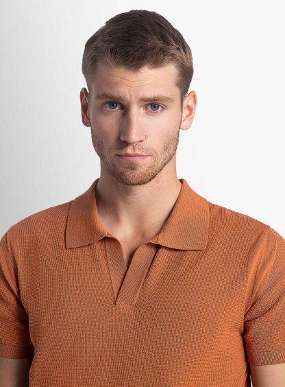 Enna Textured Short Sleeve Rust Orange Polo