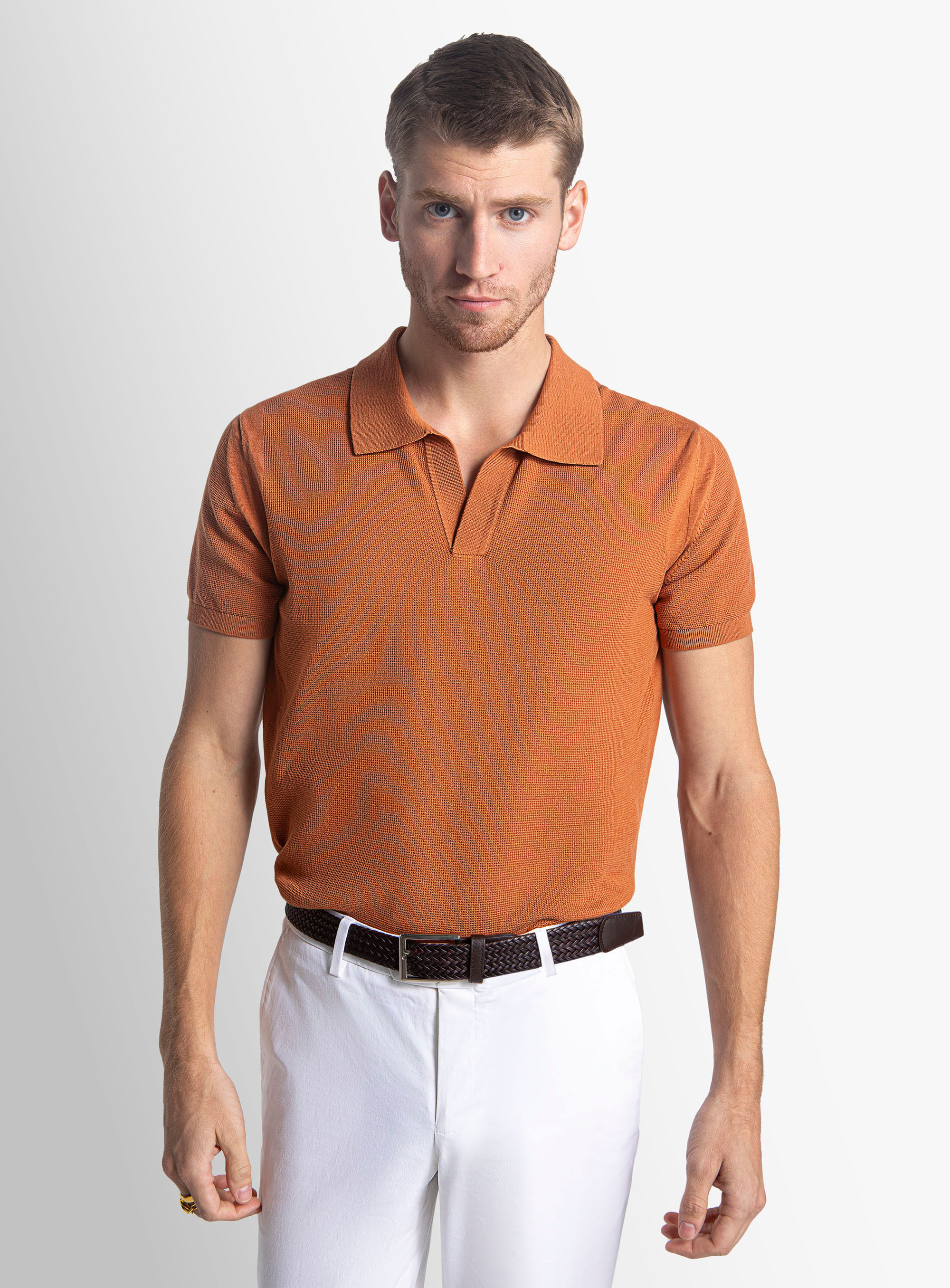 Enna Textured Short Sleeve Rust Orange Polo