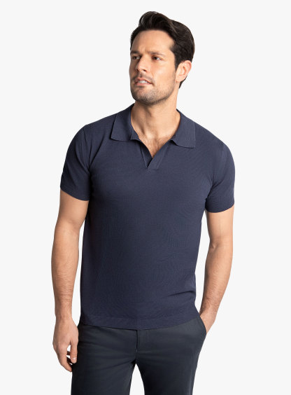Enna Textured Short Sleeve Navy Polo