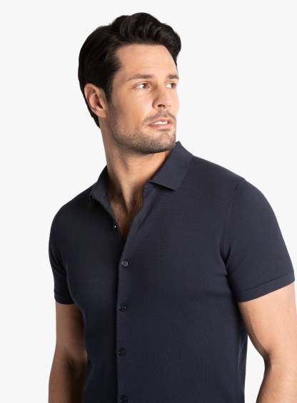 Olbia Navy Button Down Short Sleeve Knit