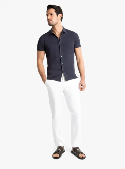 Olbia Navy Button Down Short Sleeve Knit