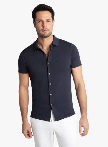 Olbia Navy Button Down Short Sleeve Knit