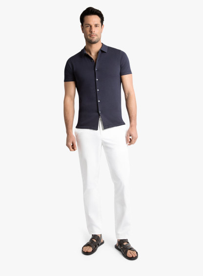 Olbia Navy Button Down Short Sleeve Knit