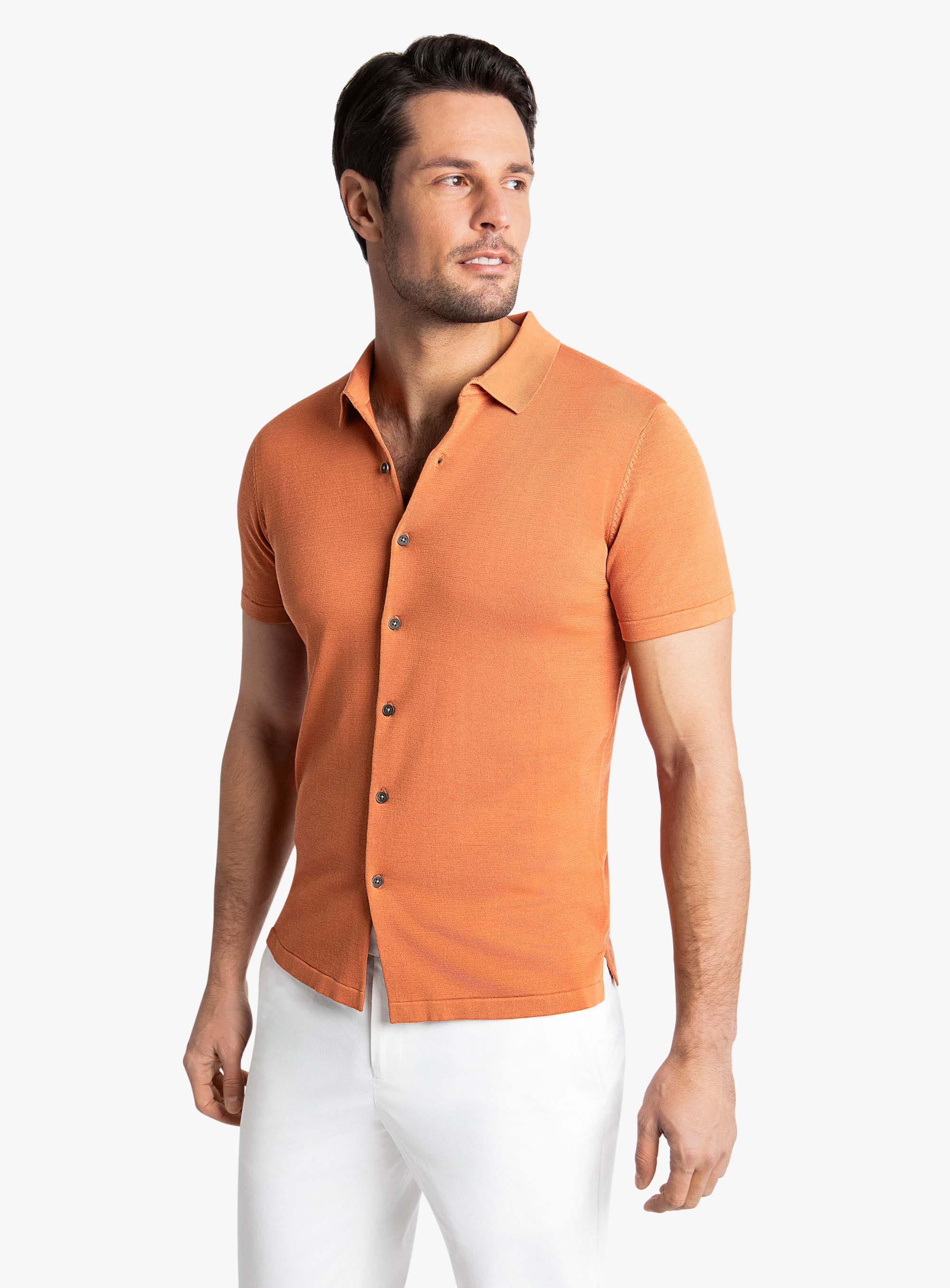 Olbia Rust Button Down Short Sleeve Knit