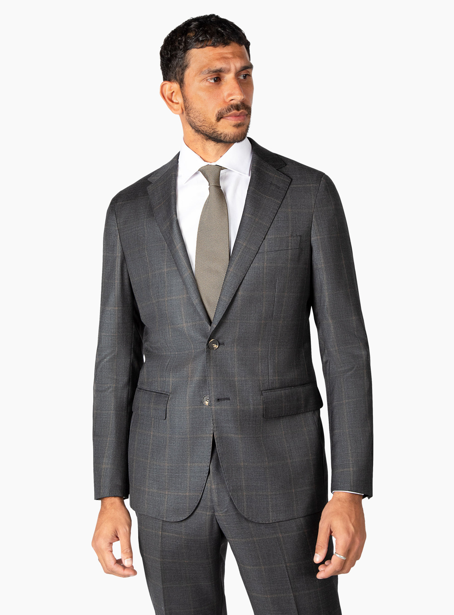 Vasquez Caramel Overcheck Charcoal Suit