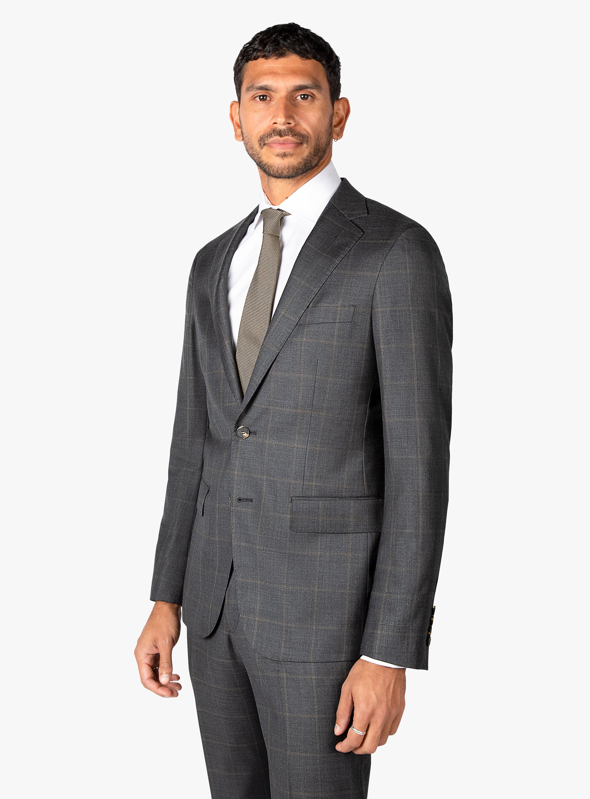 Vasquez Caramel Overcheck Charcoal Suit