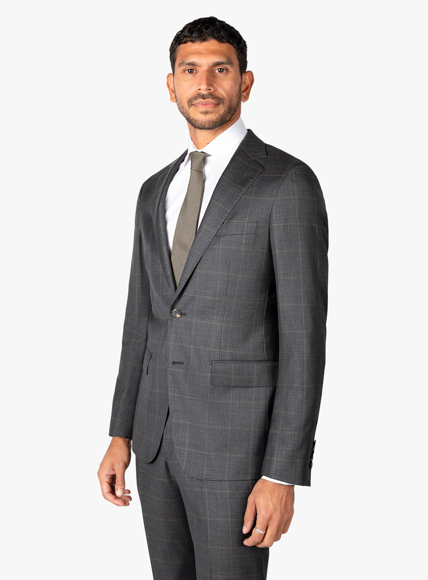 Vasquez Caramel Overcheck Charcoal Suit