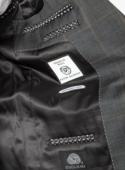 Vasquez Caramel Overcheck Charcoal Suit