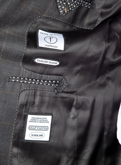 Vasquez Caramel Overcheck Charcoal Suit