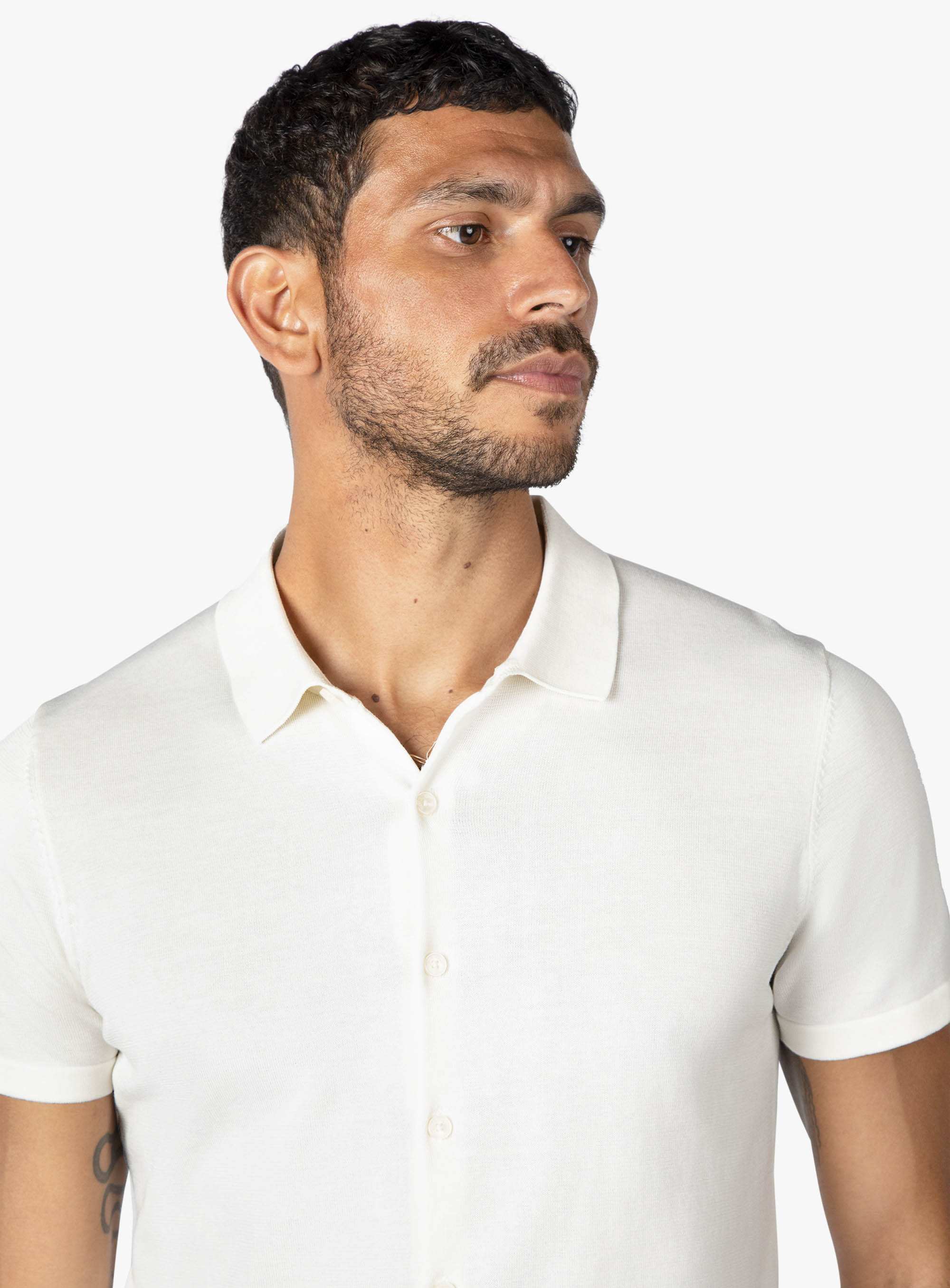 Olbia Off-White Button Down Short Sleeve Knit