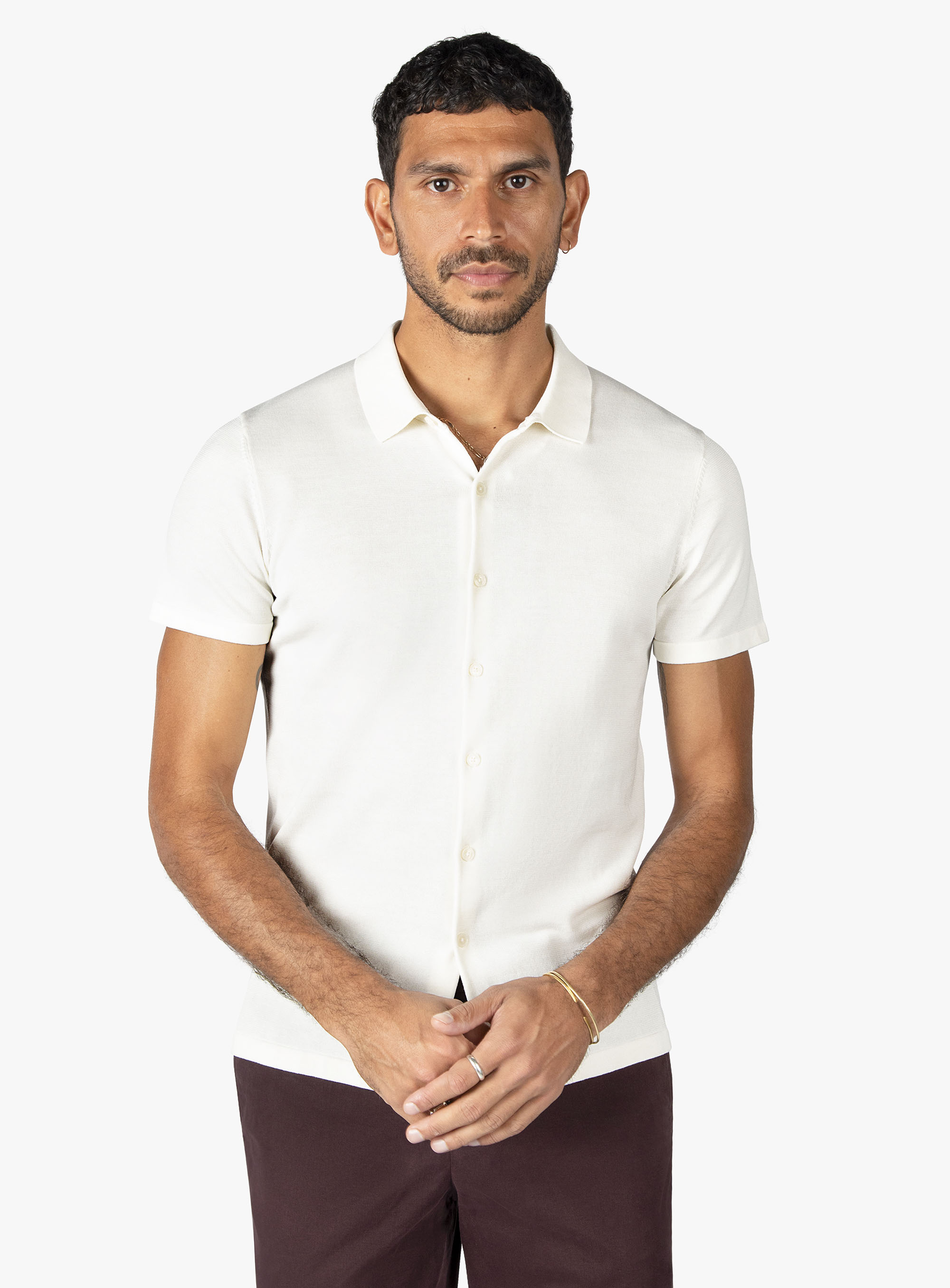 Olbia Off-White Button Down Short Sleeve Knit
