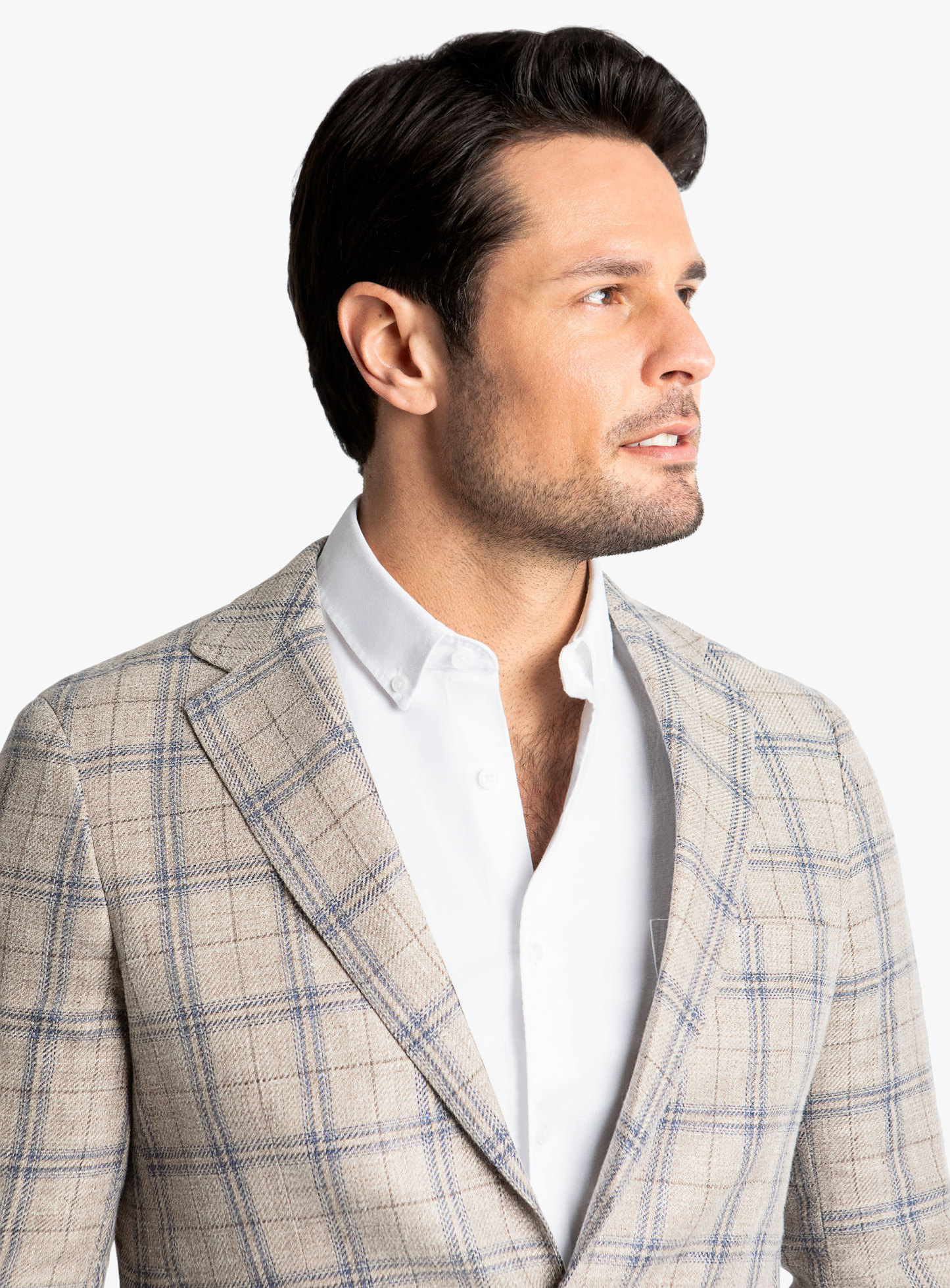 Vicenzo Taupe Blue Plaid Jacket