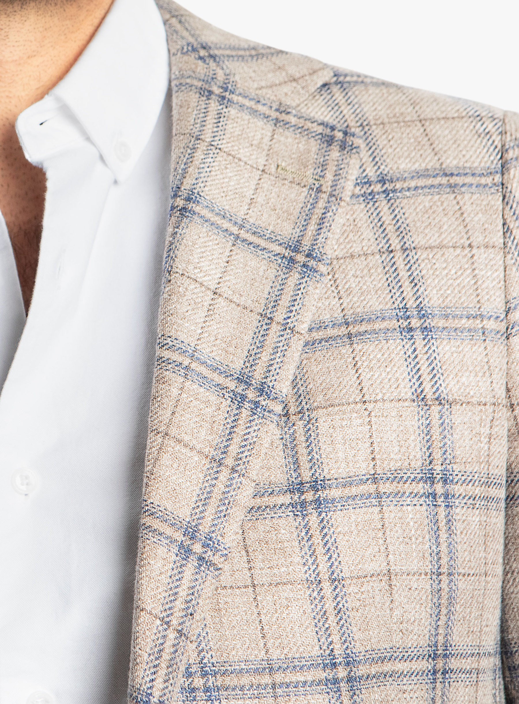 Vicenzo Taupe Blue Plaid Jacket