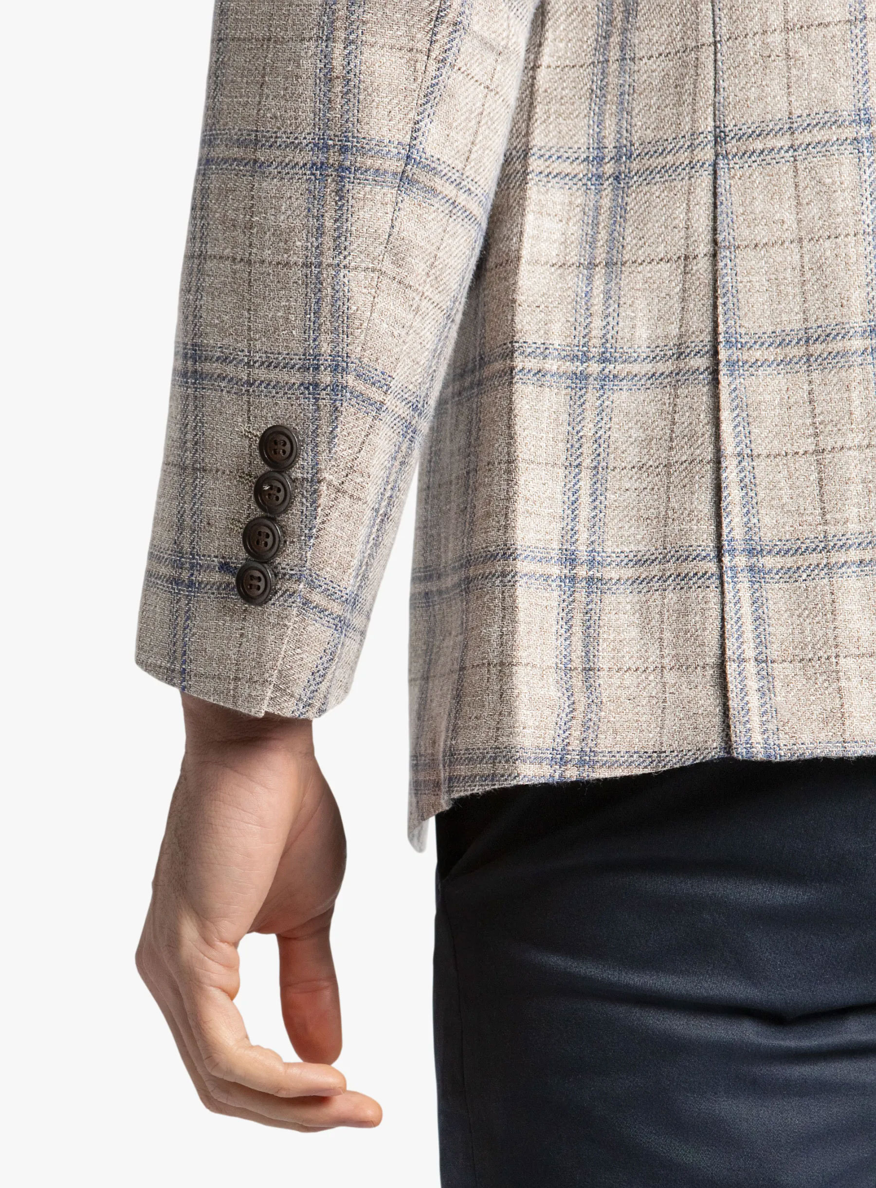 Vicenzo Taupe Blue Plaid Jacket