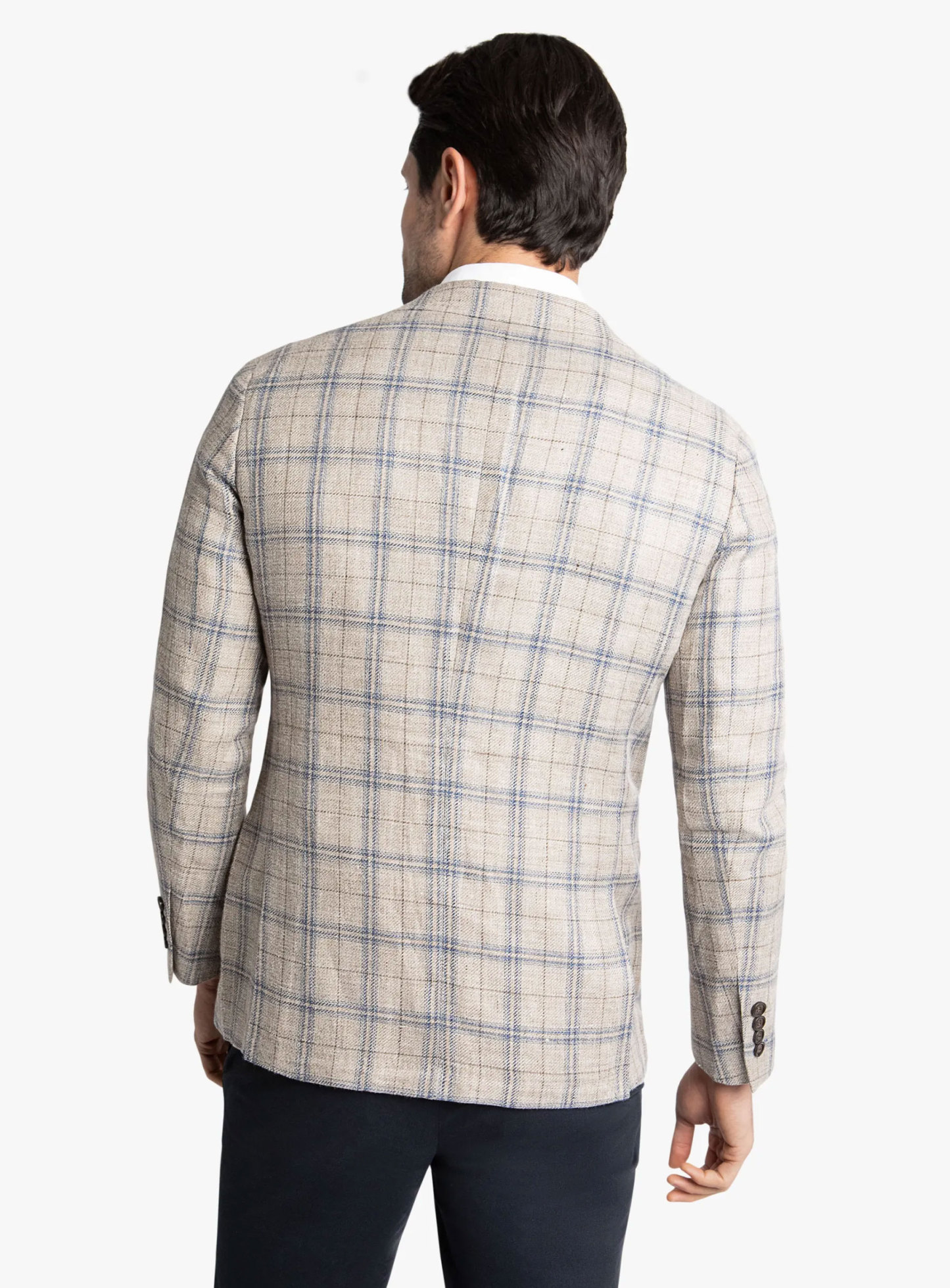 Vicenzo Taupe Blue Plaid Jacket