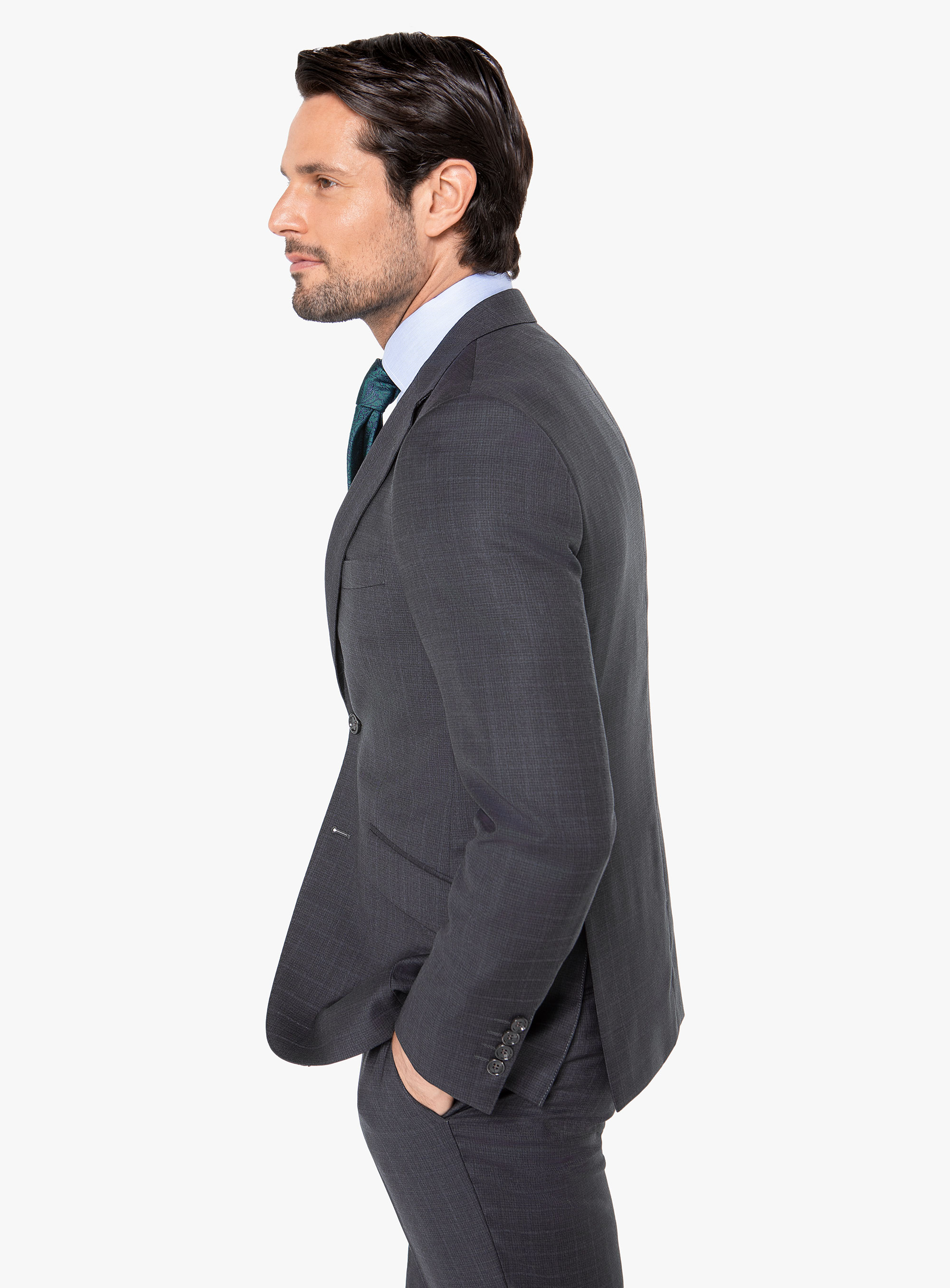 Men {collection_title} Paolo Charcoal Textured Subtle Overcheck Suit Peter Jackson
