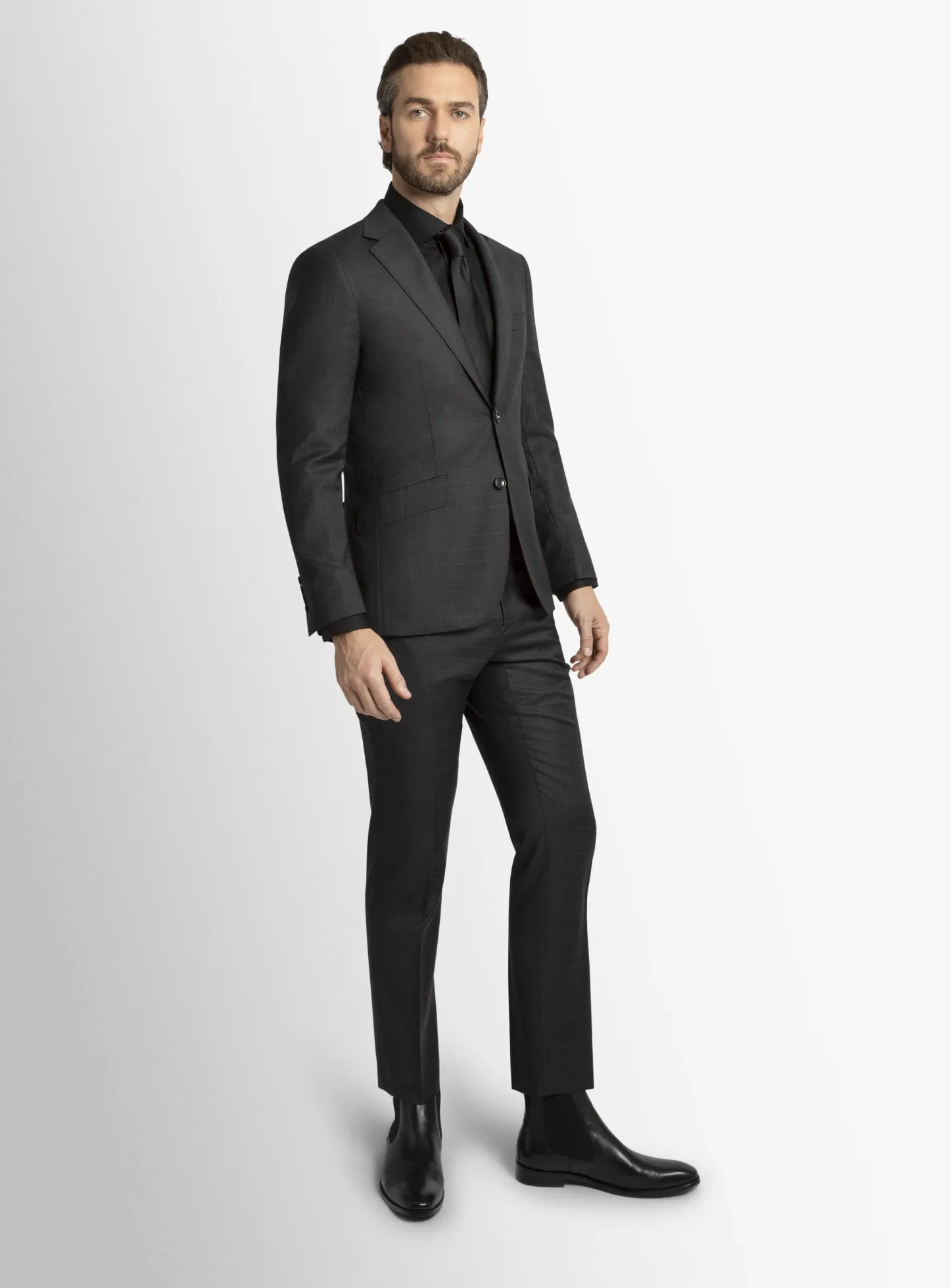 Paolo Charcoal Textured Subtle Overcheck Suit