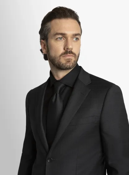 Paolo Charcoal Textured Subtle Overcheck Suit