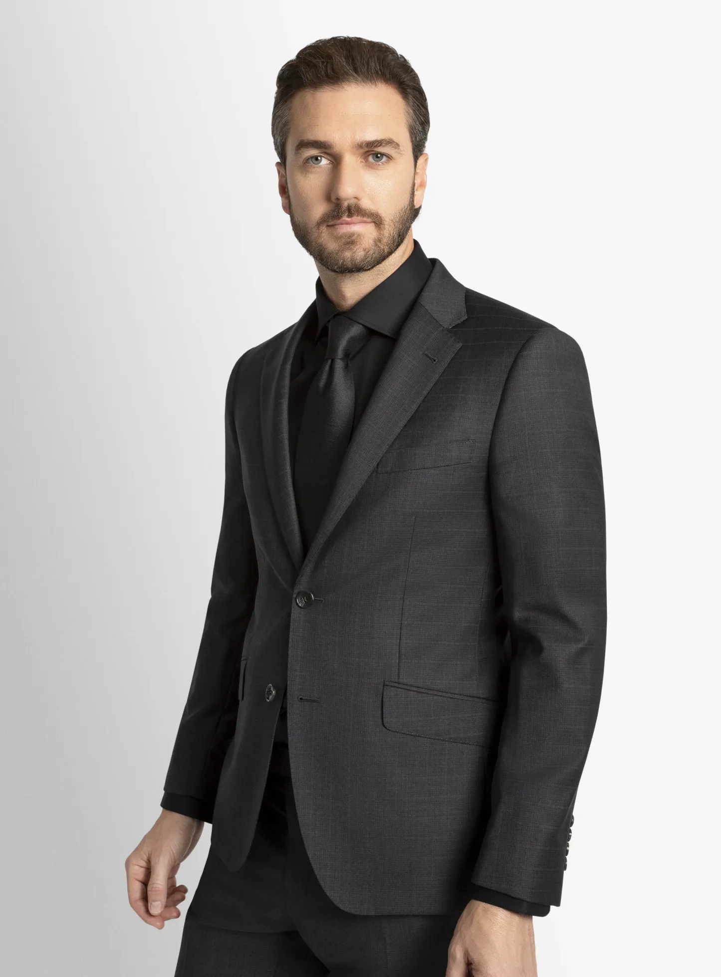 Paolo Charcoal Textured Subtle Overcheck Suit