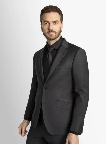 Paolo Charcoal Textured Subtle Overcheck Suit