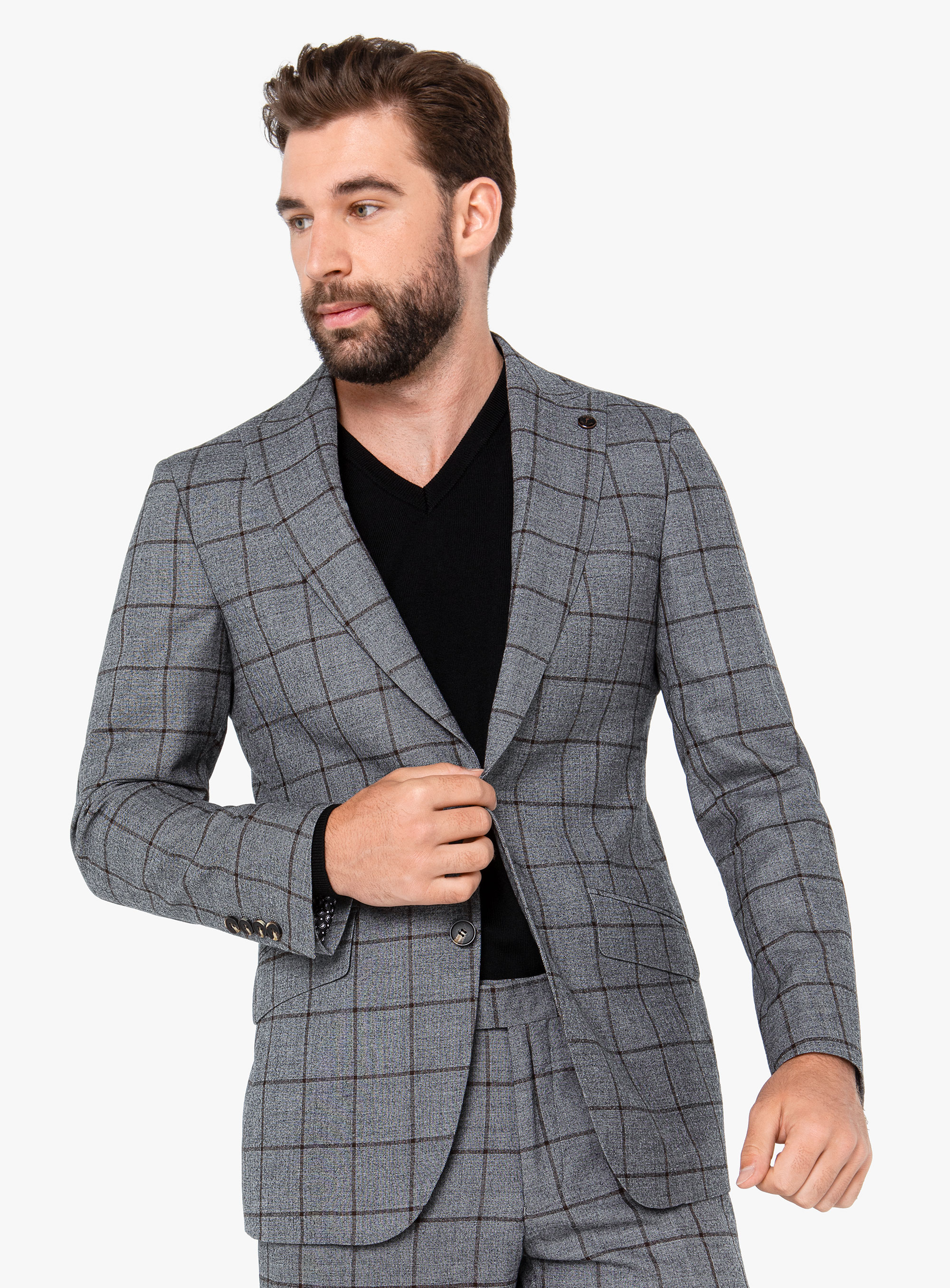 Rodrigo Grey Oxblood Check Suit