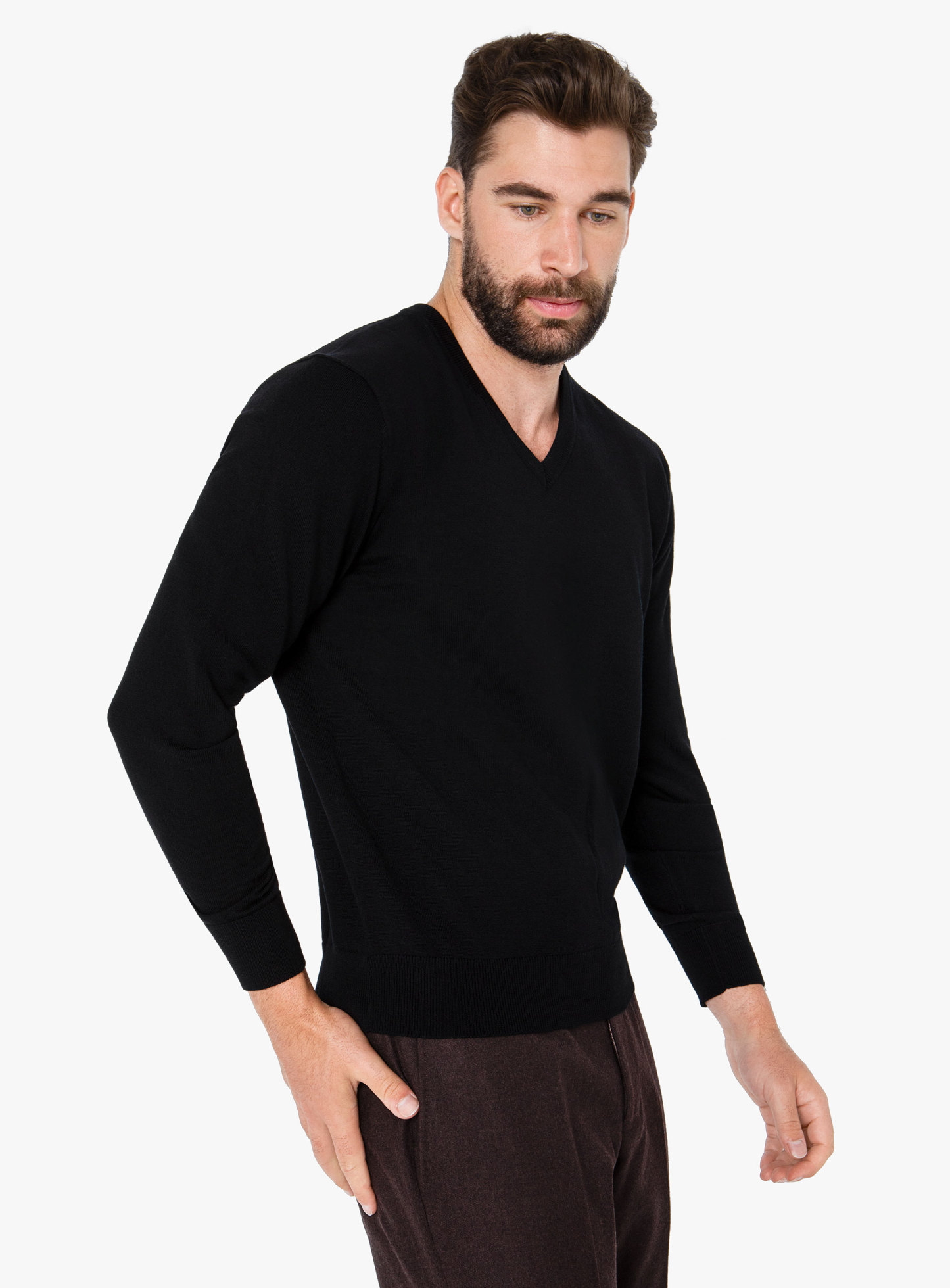 Arco Black Merino V-Neck Knit