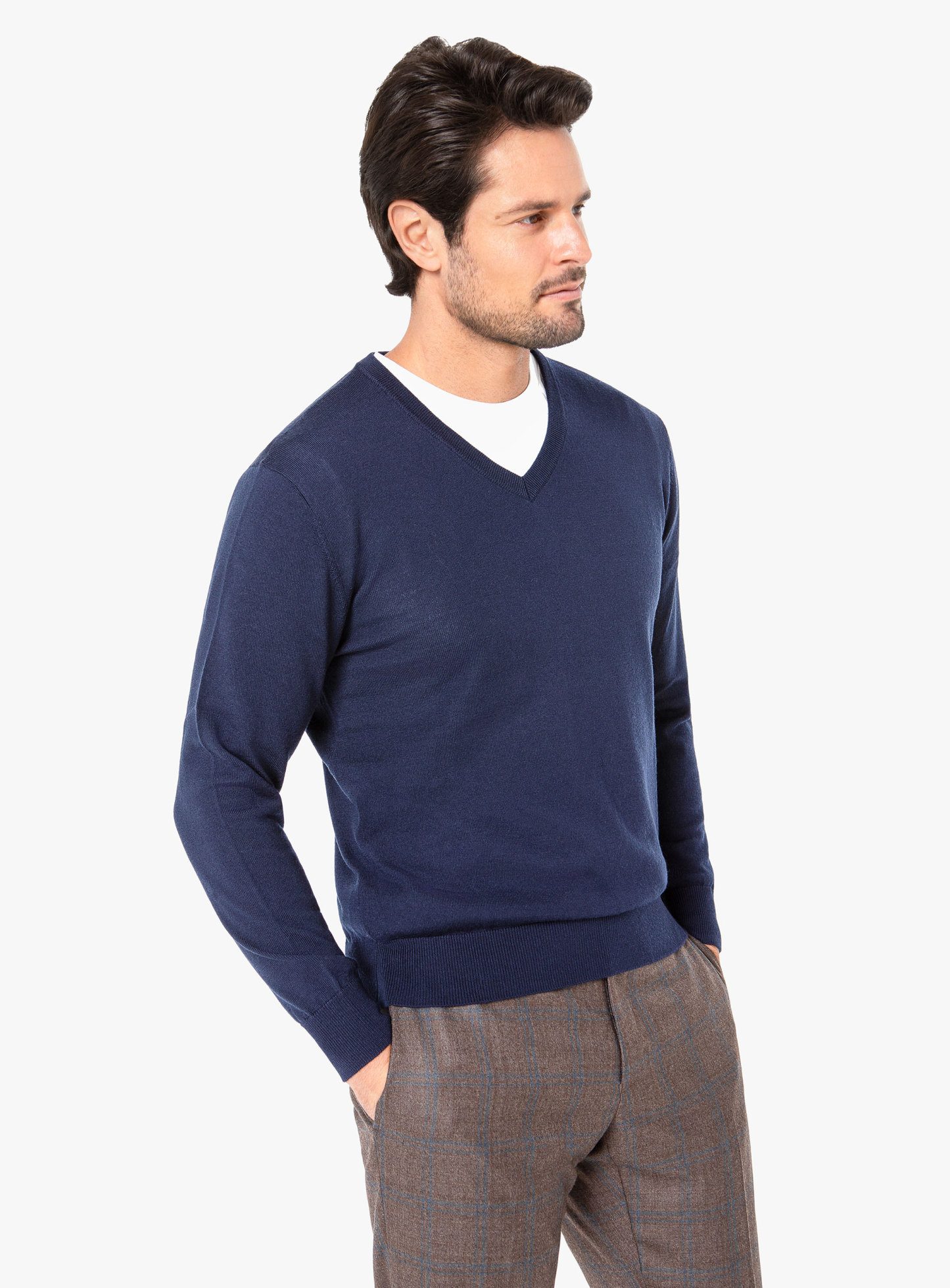 Arco Navy Merino V-Neck Knit
