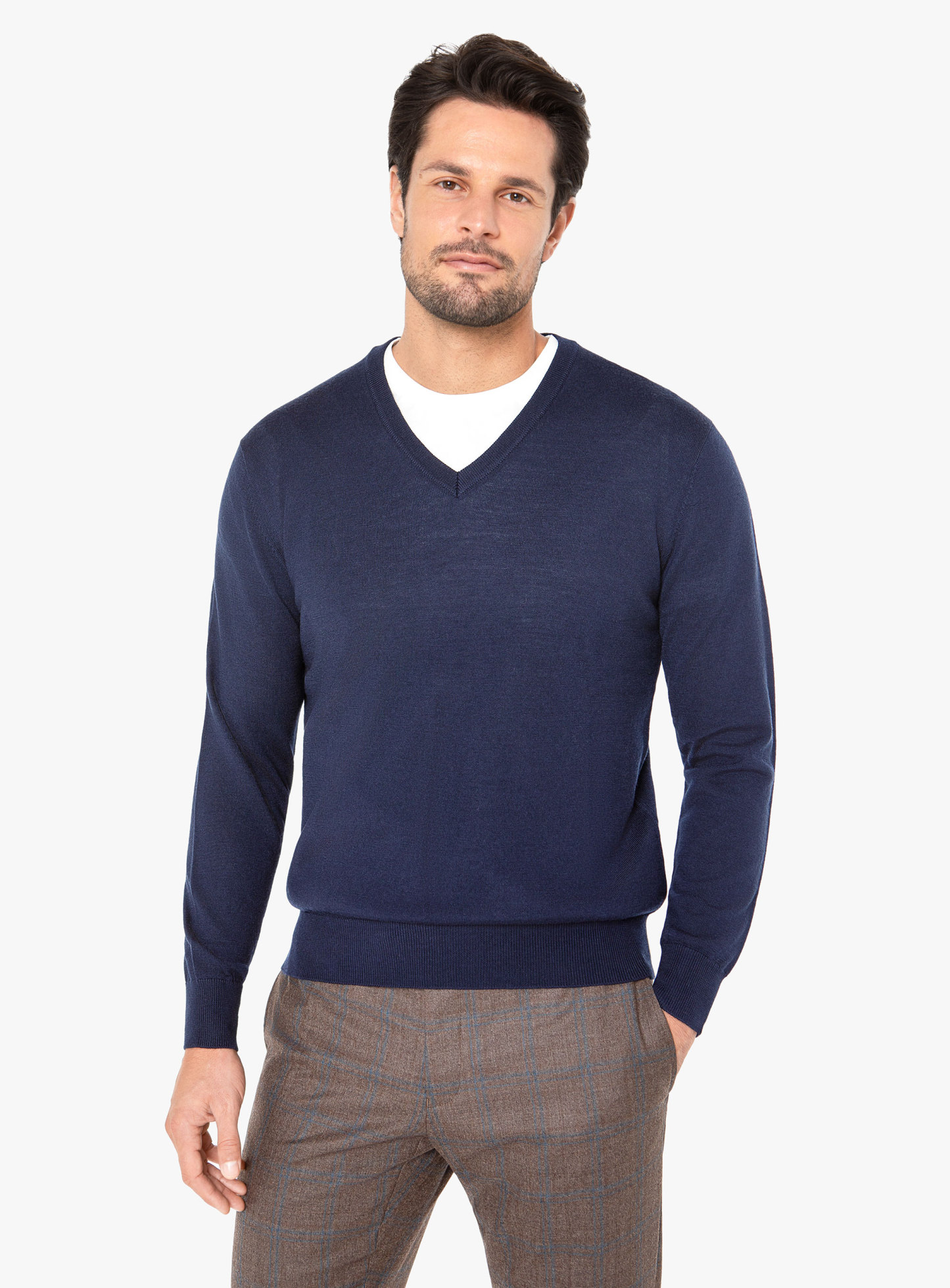 Arco Navy Merino V-Neck Knit
