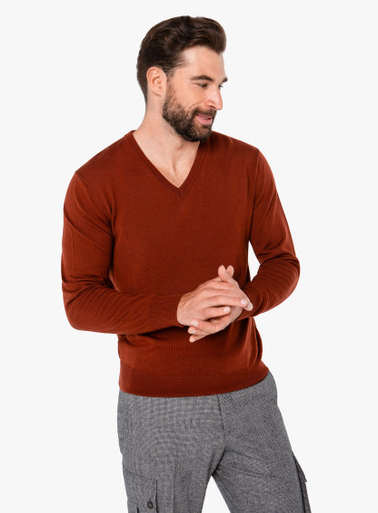Arco Cognac Merino V-Neck Knit
