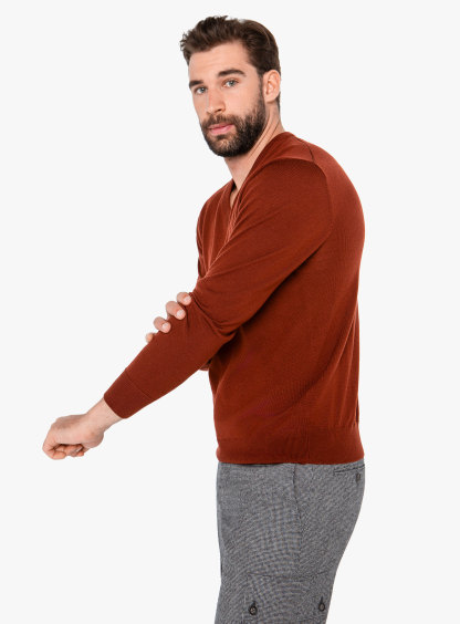 Arco Cognac Merino V-Neck Knit