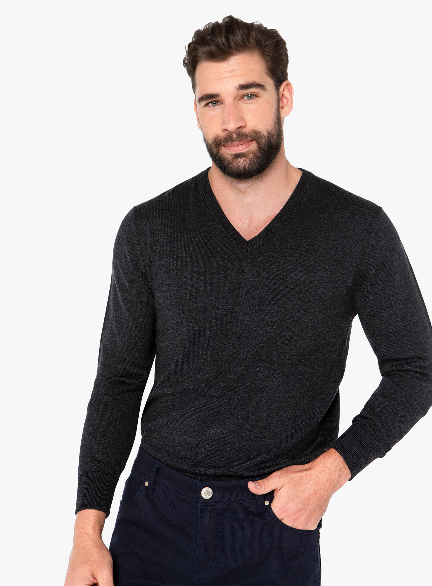Arco Charcoal Merino V-Neck Knit