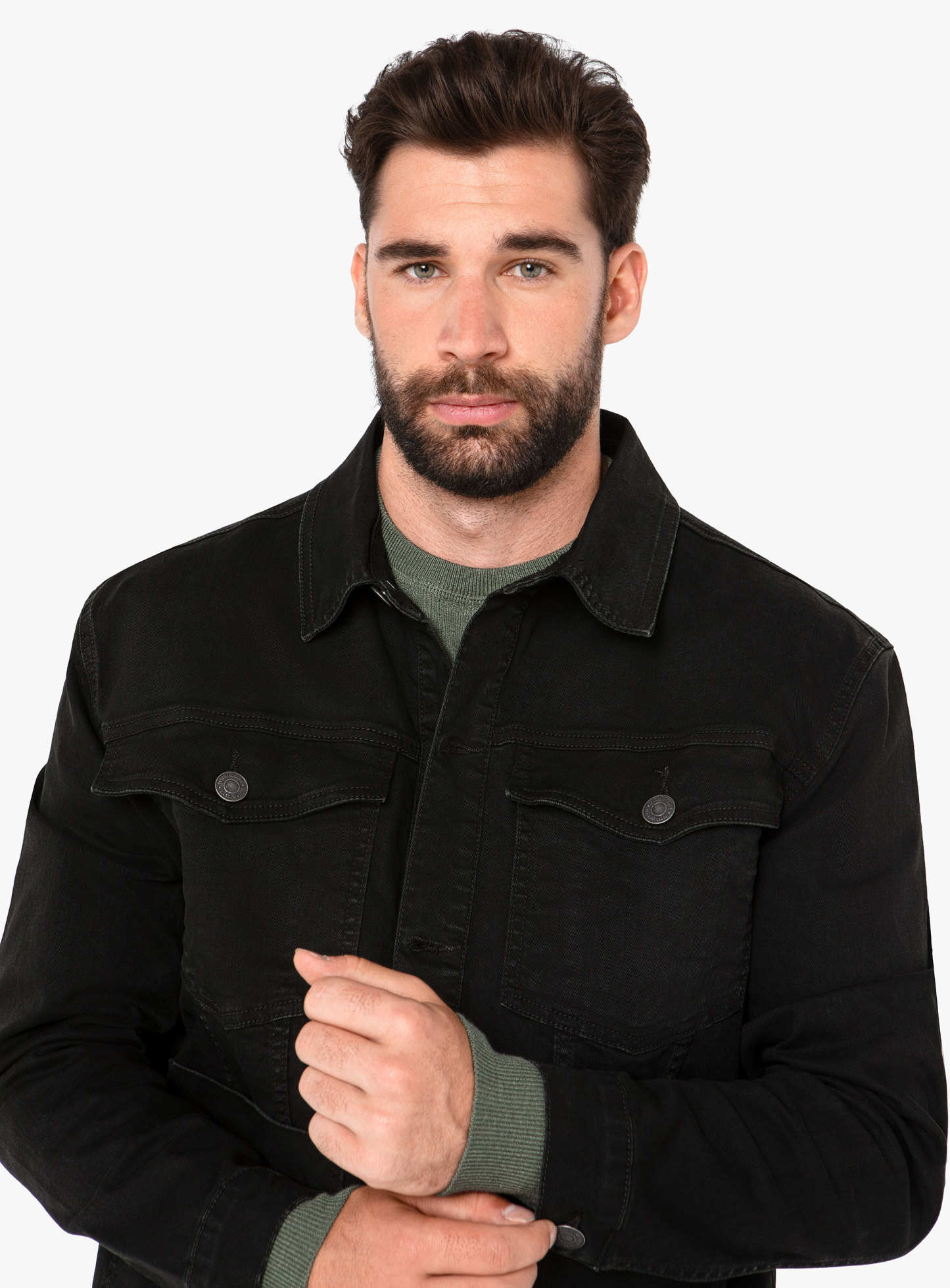Men {collection_title} Alessio Dark Olive Denim Jacket Peter Jackson