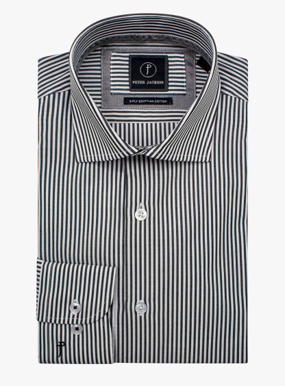 Men {collection_title} Milan Slim Black Stripe Shirt Peter Jackson
