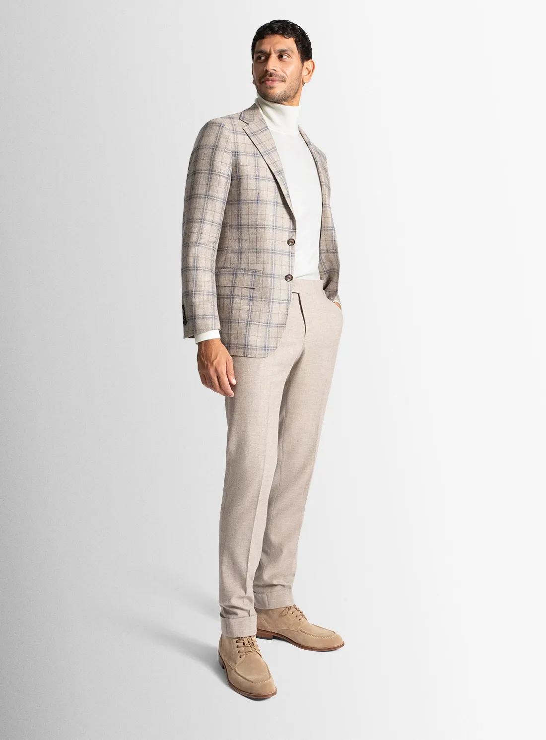 Vicenzo Taupe Blue Plaid Jacket