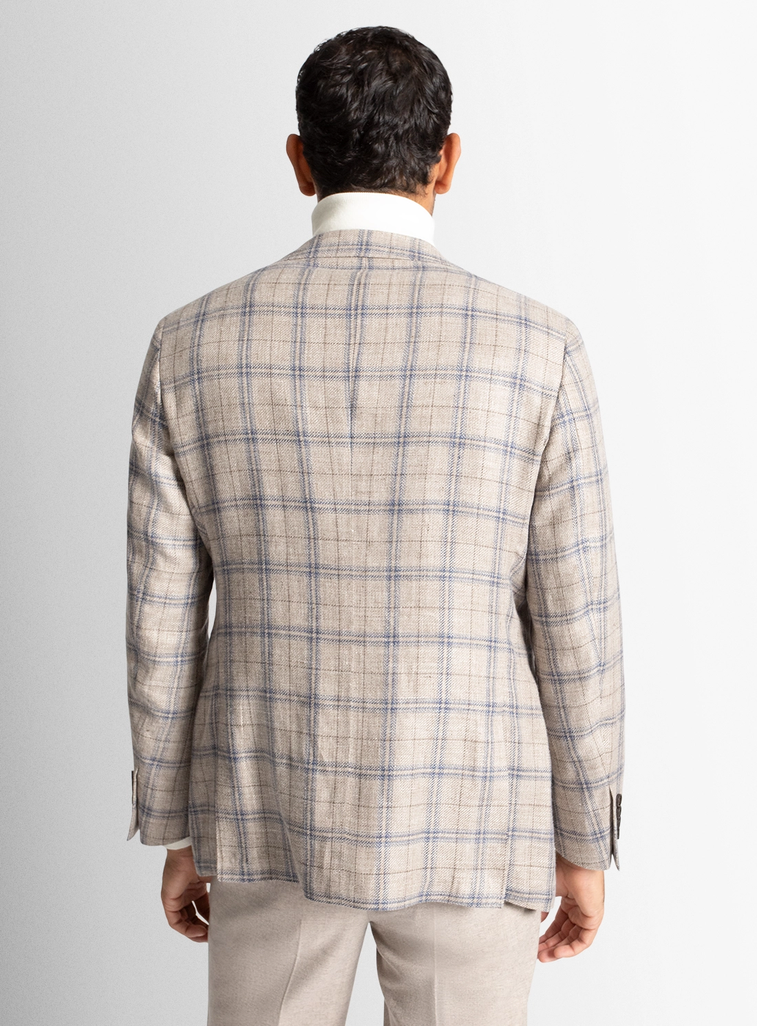Vicenzo Taupe Blue Plaid Jacket
