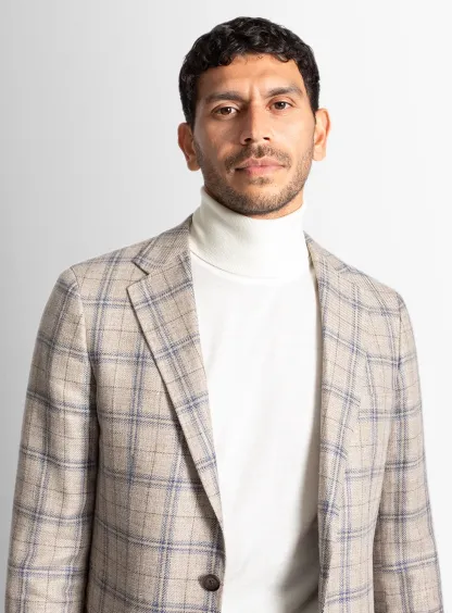 Vicenzo Taupe Blue Plaid Jacket